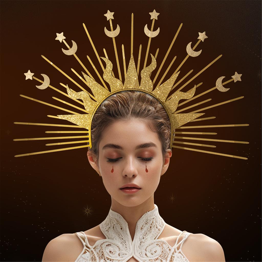 Elegant Radiance Crown Headband Moon Star Baroque Tiaras Hairband Women Cosplay Costume Accessories Church Hairband