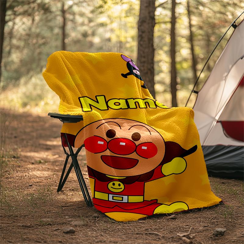 Personalized Custom Name Blanket - Anpanman Print Design,Blanket for Sofa,Bed,Travel,Camping - Soft and Warm, Great Gift