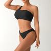 Women Solid Color One Shoulder Two Piece Sexy Bikini Swimsuit For Swimming Vacation