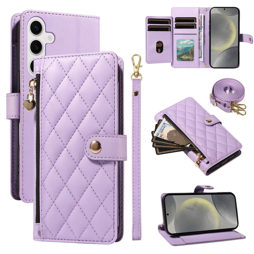 For Samsung Galaxy S24/Galaxy S25 Wallet Case with Straps,Rhombus Leather Stand Phone Cover