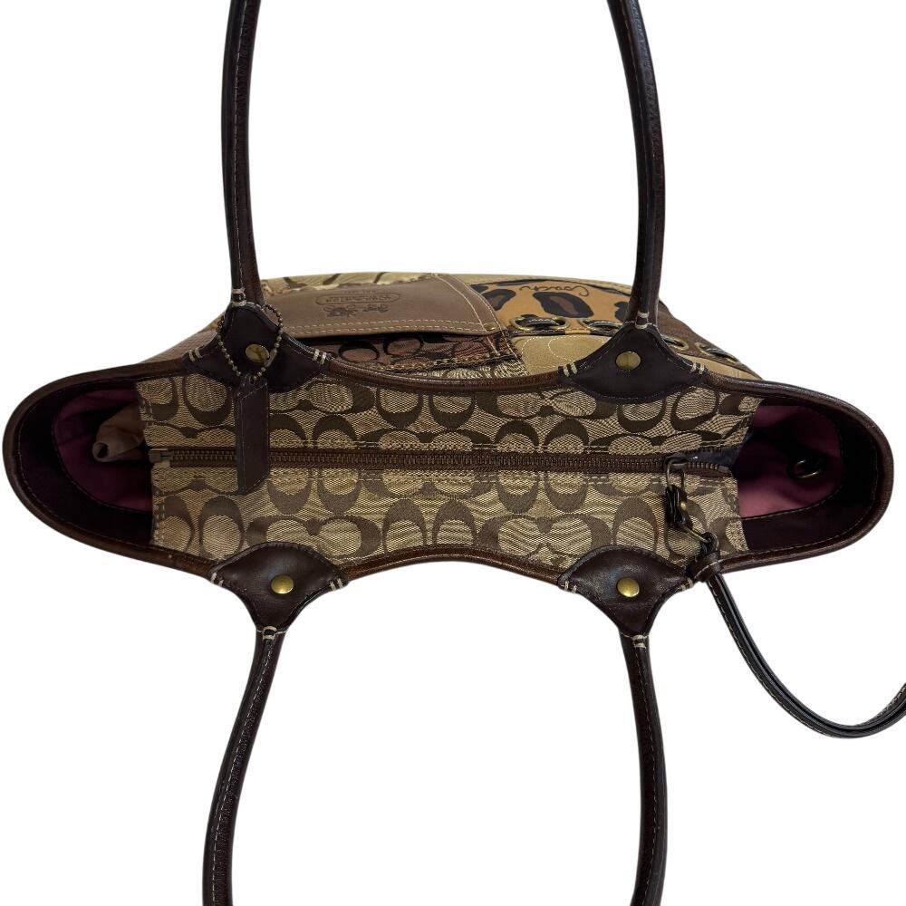 COACH 12899 Patchwork Canvas Python Tote Bag Brown Python Used