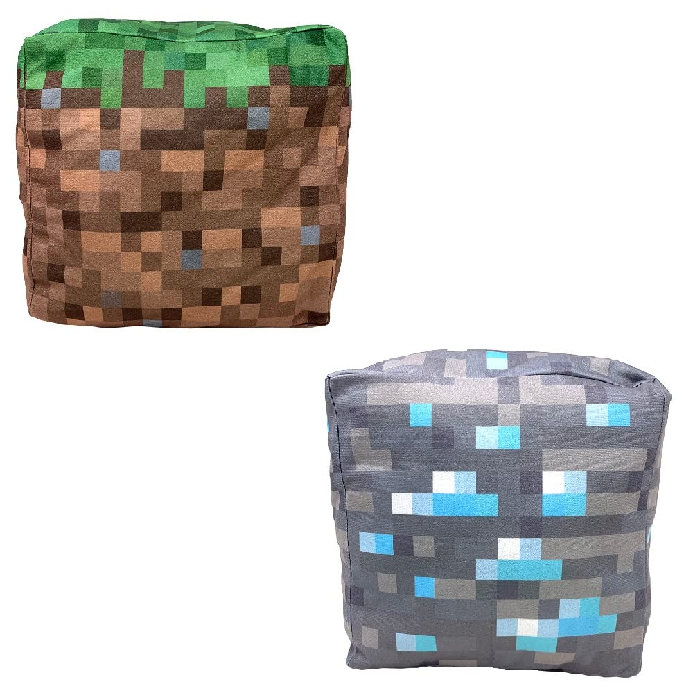 

Official Block Big Plush Toy Set of 2 Block Diamond 24cm Cube-Shaped (Grass & Ore), Approx.