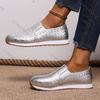 Fashion Comemore Spring Summer Flat Casual Shoes Sliver Gold Slip on Single Shoe Arge Size Soft Leather Round Head Elastic Women's Shoes