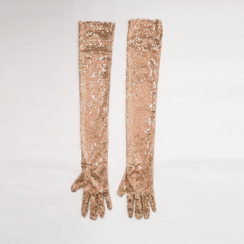 Vintage 1920s Shiny Sequins Gloves Finger Elbow Length Long Gloves for Opera Evening Performance Costumes Accessories