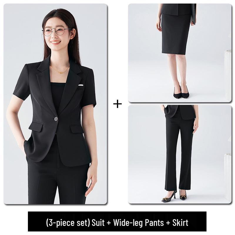 Professionelles Sommer-Kurzarm-Anzugset für Damen mit Rock - Salon-Arbeitskleidung Jacke im Westernstil