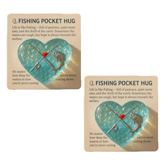 Fishing Lover Pocket Hug Token Sea Glass Heart-Shaped Acrylic Keepsake Encouragement Gift for Angler Dad Husband