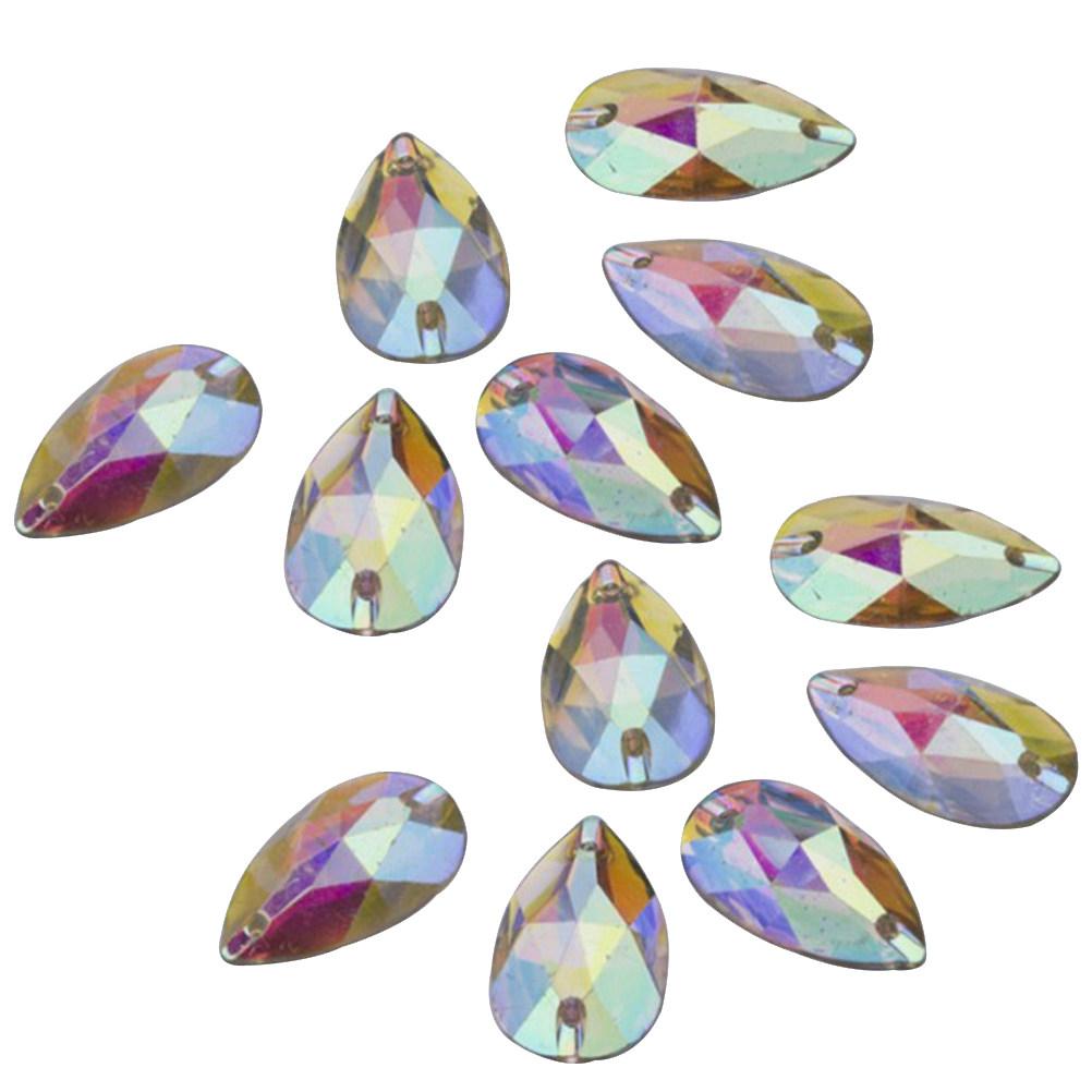 100Pcs Teardrop Flat Back Resin Rhinestones 7x12mm Iridescent Crystals for DIY Jewelry Making Dress Embellishment 1.05x1.8cm