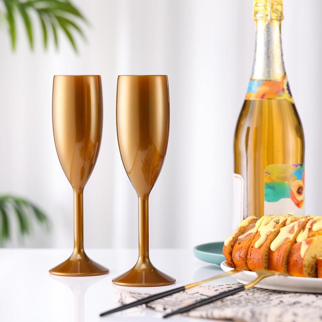 40 Pcs Gold Acrylic Champagne Flutes 6 oz Unbreakable High Stem Cups for Wedding Birthday Party