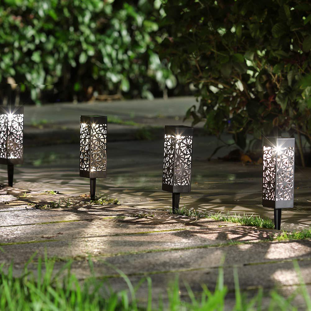6Pcs Waterproof Solar Powered Hollow Lawn Lamps