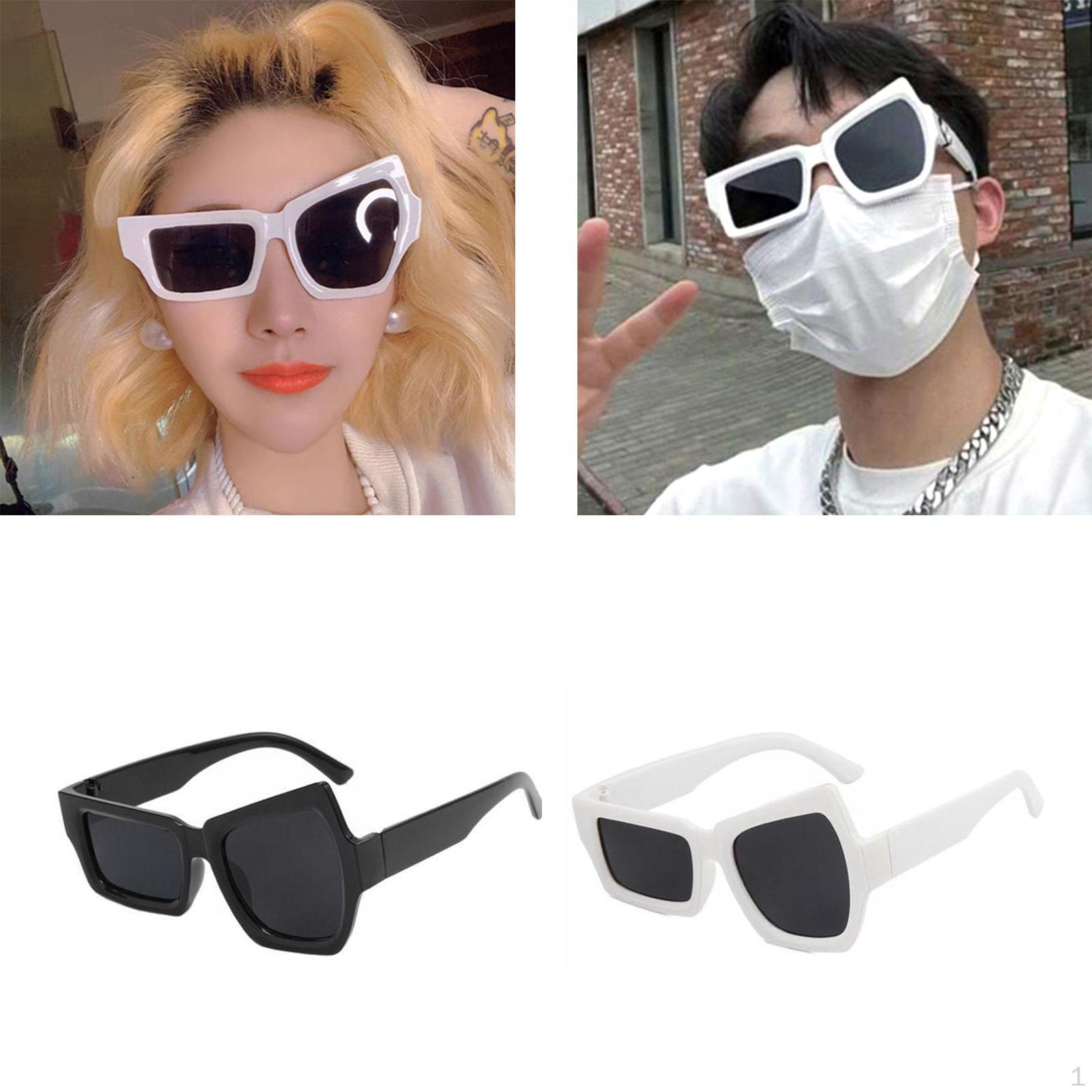 

2x Novelty Party Sunglasses, Retro Style Protection Asymmetric Resin Unisex Eyewear for Girls Beach