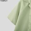 INCERUN Oversized Men Casual Lapel Neck Short Sleeve Bow Knot Solid Color Shirts Tops
