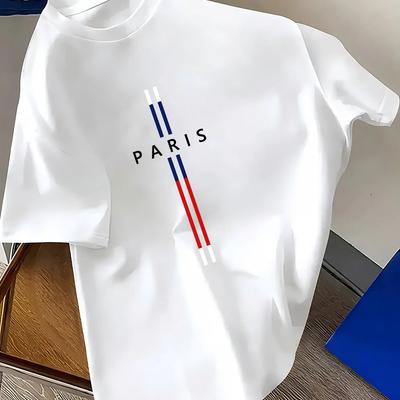 Letnia męska bawełniana 100% modna casualowa luźny krój plus size z nadrukiem liter Paris okrągły dekolt krótki rękaw T-shirt top