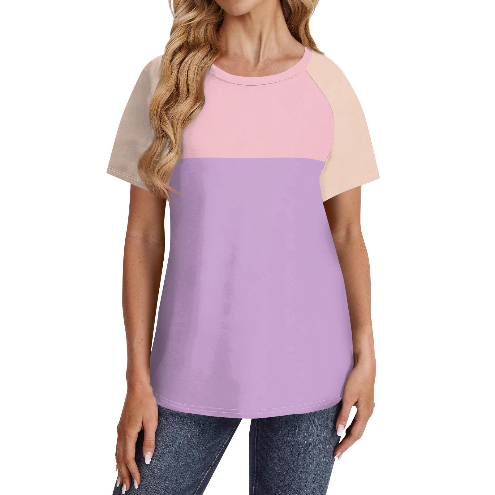 

Женские футболки с коротким рукавом, милые туники с круглым вырезом, топы, базовые футболки, блузки, свободный пуловер XL фиолетовый