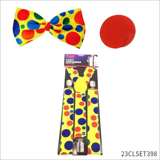 Colorful Clown Polka Dot Costume Set with Nose, Hat, Wig, Bow Tie, and Magic Props.