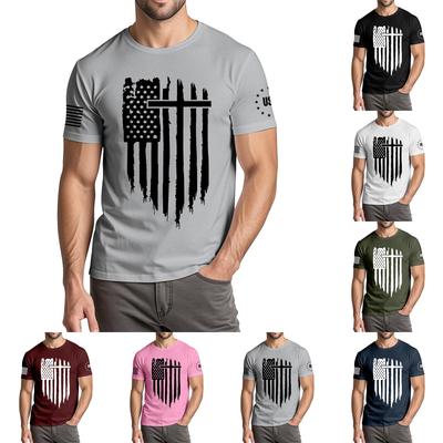 Herren Modisches Lässiges Unabhängigkeitstag Bedrucktes Rundhals Kurzarm T-Shirt Top