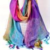 Vibrant Gradient Paisley Scarf - Soft, Windproof Shawl with Tassels, Elegant Women'S Warm Wrap, Ideal for Carnival Gift, Hiking & Outdoor Recreation