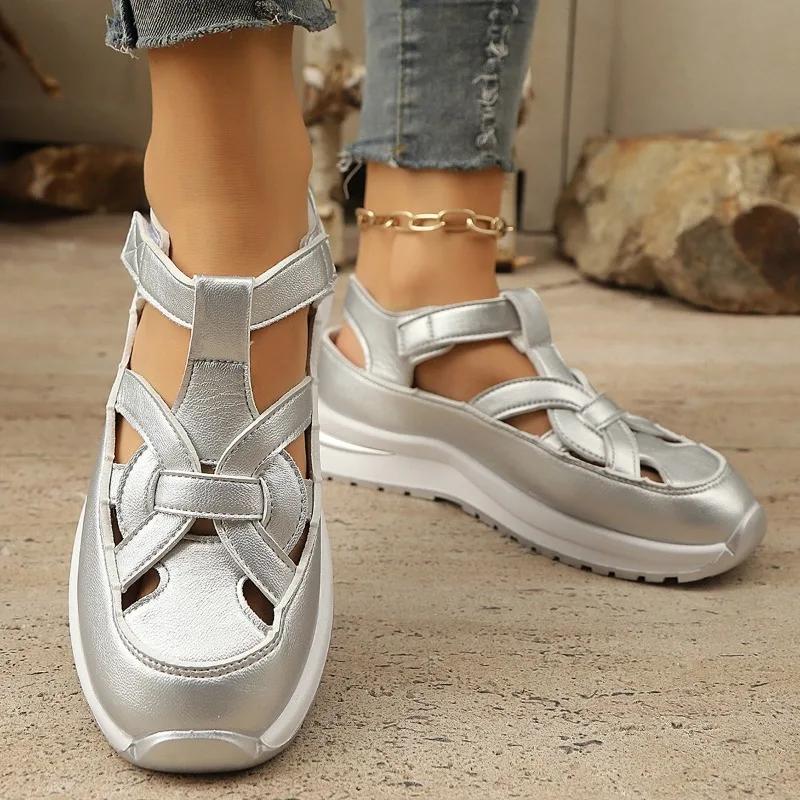 2025 High Quality Ladies Shoes Buckle Strap Women's Sandals New Closed Toe Office and Career Summer Solid Wedge Sandals Zapatos