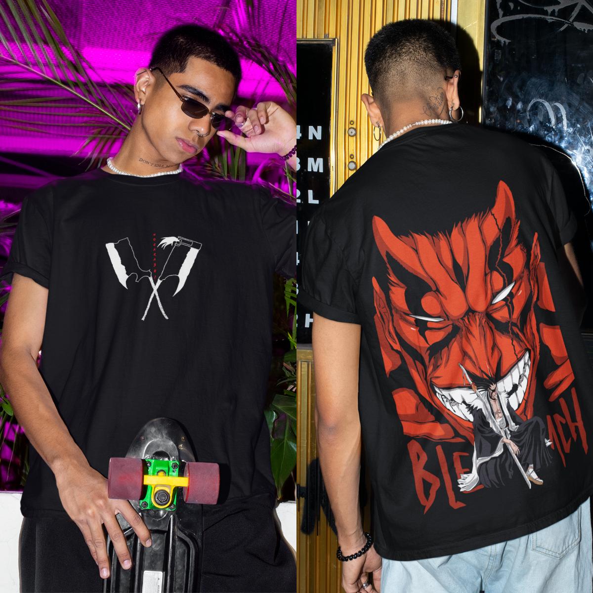

Men s Casual Crew Neck T-Shirt Bankai Minazuki Skull Print 100% Oversized Streetwear Short Sleeve Regular Fit Summer Streetwear Men Women All-Season XXXL помаранчевий