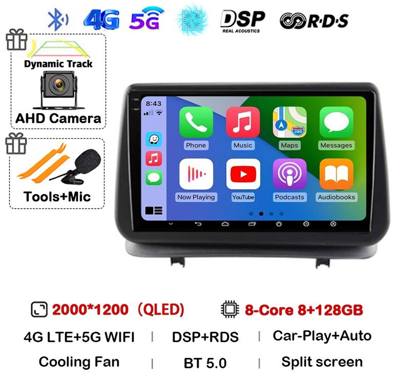 Android 14 Auto Carplay For Renault Clio 3 CLIO 3 2005-2014 WIFI+4G Car Radio Navigation GPS Stereo Video Player 360 Camera DSP