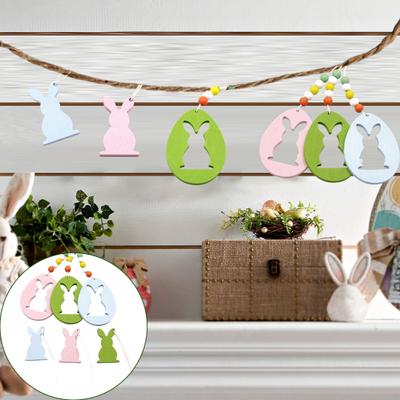 6 ks velikonočních ozdob ve tvaru zajíčka, dřevěné závěsné ozdoby ve tvaru vajíčka, vystřižený králík