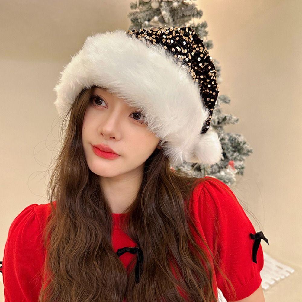 Pailletten Weihnachtsmütze Frohe Weihnachten Dekoration Rote Plüschmütze Mode Weihnachtsmannmütze Warm