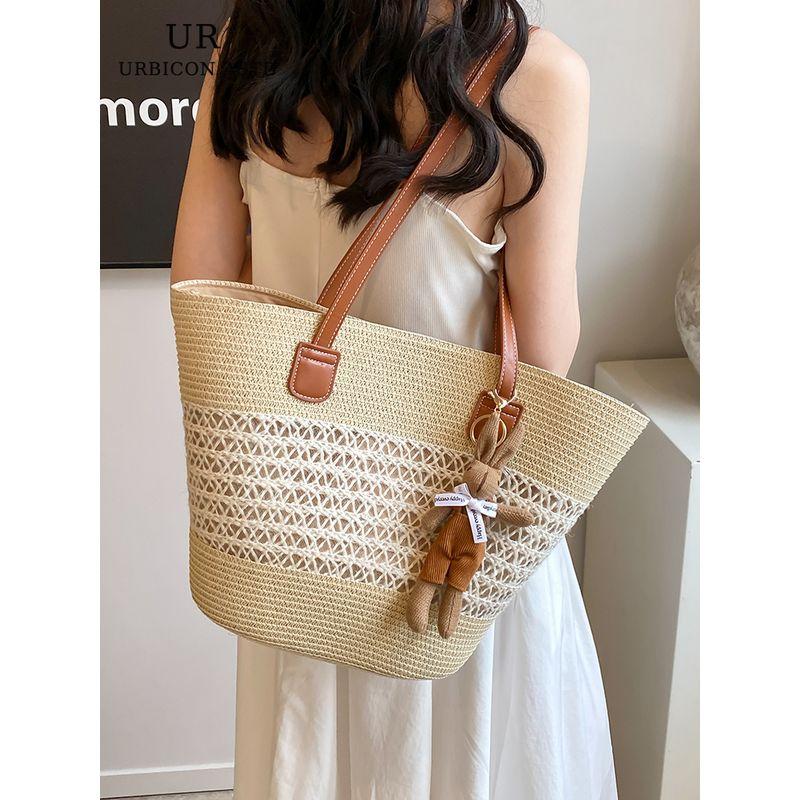 Fancy Woven Bag Women's 2025 New Arrival Summer Seaside Holiday Straw Bag Large Capacity Shoulder Tote Bag
