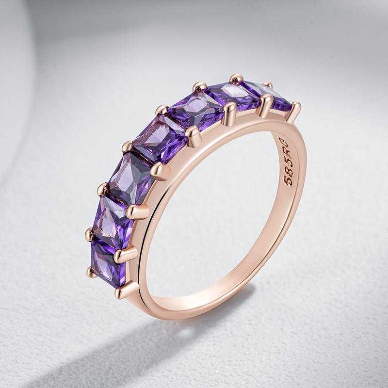 Shiny Square Purple Natural Zircon Ring For Women Trend Rose Gold Color Bride Wedding Vintage Jewelry Best Gift