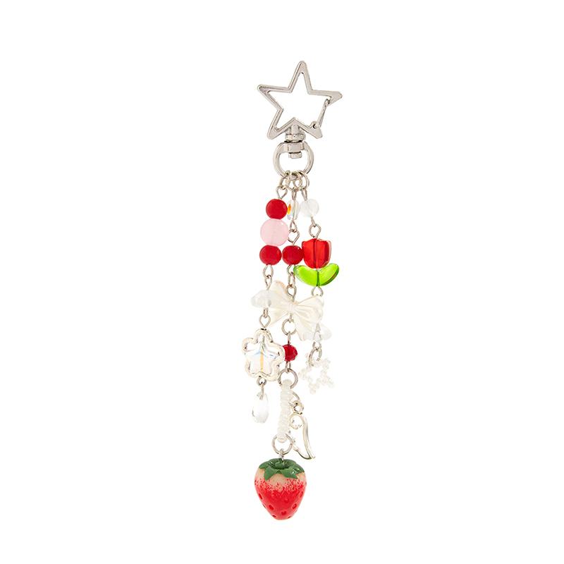 Y2K Sweet Strawberry Keychain Tassel Phone Strap Keyring Key Holder Girly Bag Hanging Decoration Key Accessories