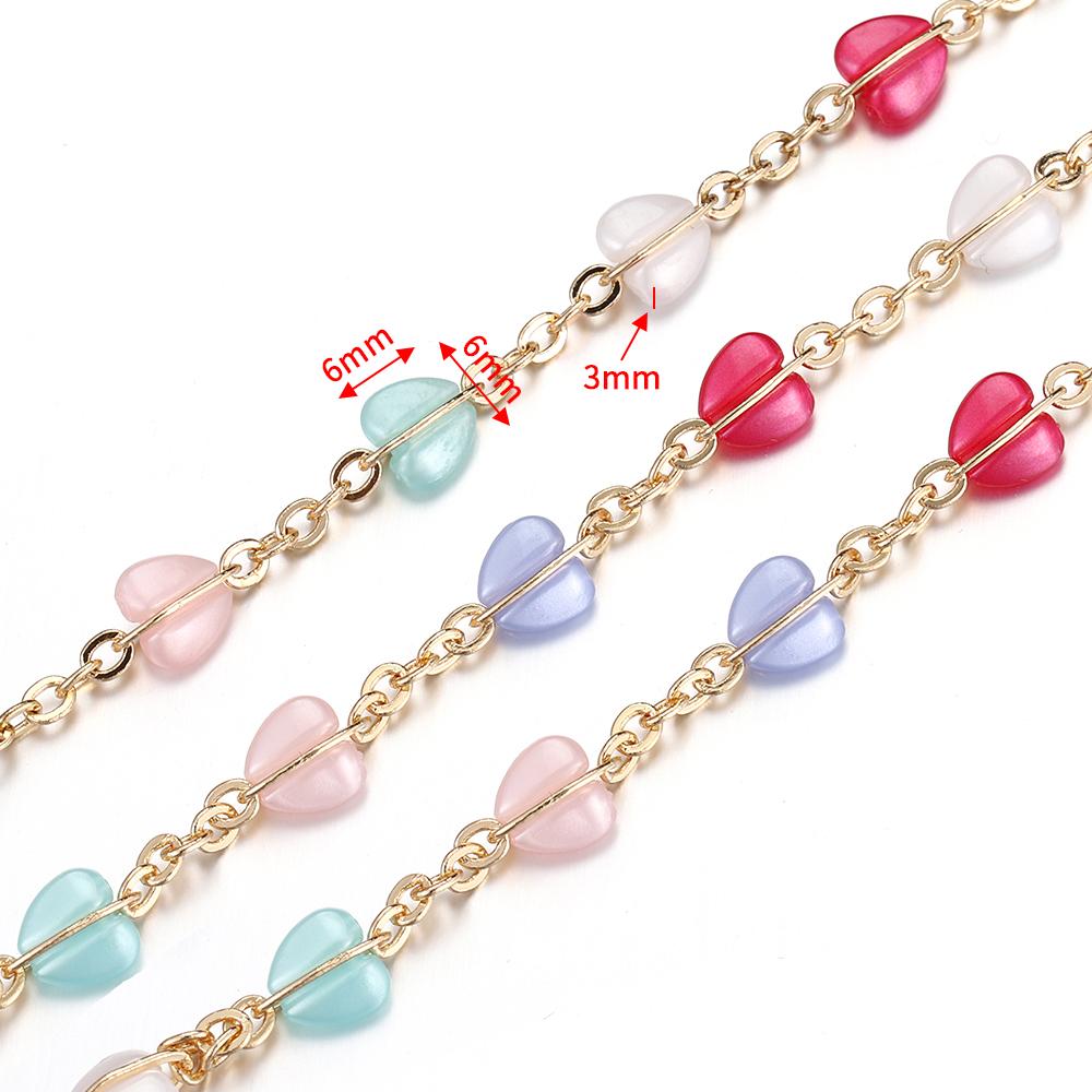 1meter Crystal Beads Chain KC Gold Color Love Heart Beaded Copper Chains for Necklace Bracelet Jewelry Making DIY Components