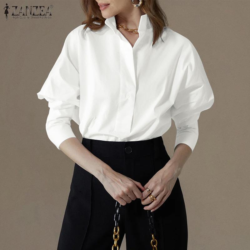ZANZEA Women Classic Collar Loose Casual 3/4 Sleeve Plain Blouse