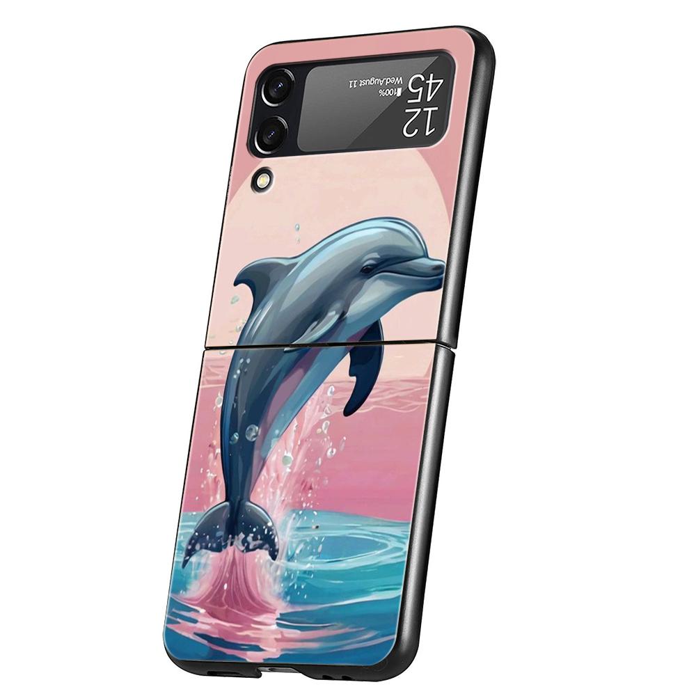 Ocean Animal Dolphin Hard PC Phone Case For Samsung Galaxy Z Flip 6 5 4 Black Cover For Galaxy Z Flip 3 Foldable Shockproof Capa