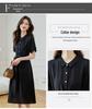 Hepburn-Style Black Chiffon Shirt Dress - Slimming Waist, Elegant Long Skirt for Women