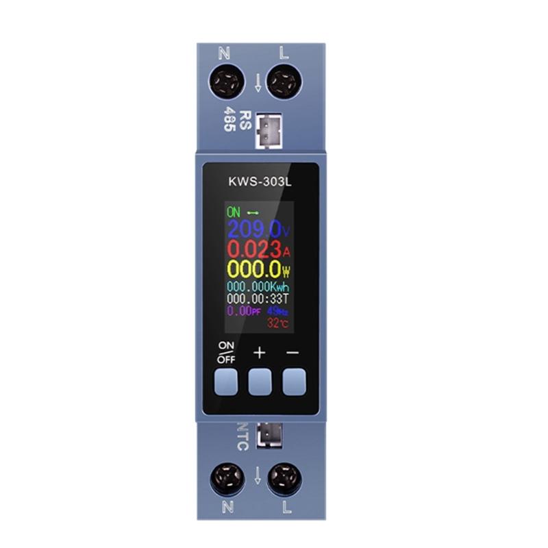 Din Rail Monitors Multifunction Power Energy Tester with TFT Color Screen AC85-290V 40A Voltage Current Testing Meter