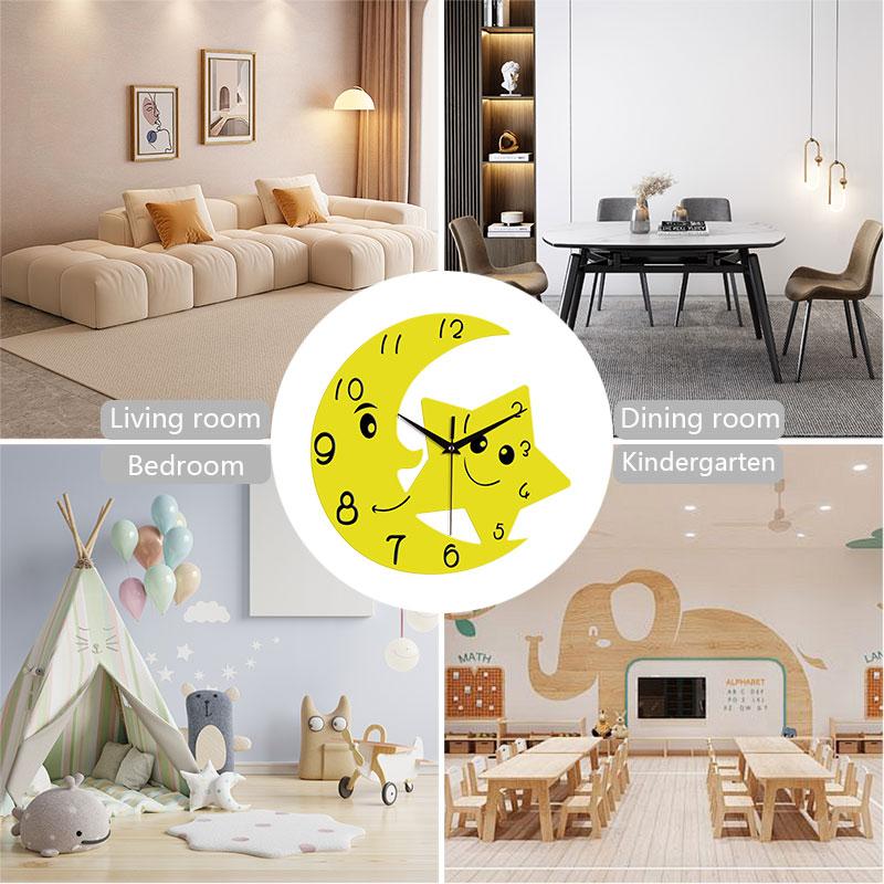 Moon and star shaped wall clock, living room, bedroom, classroom, home decoration, clock, holiday accessories, birthday party su