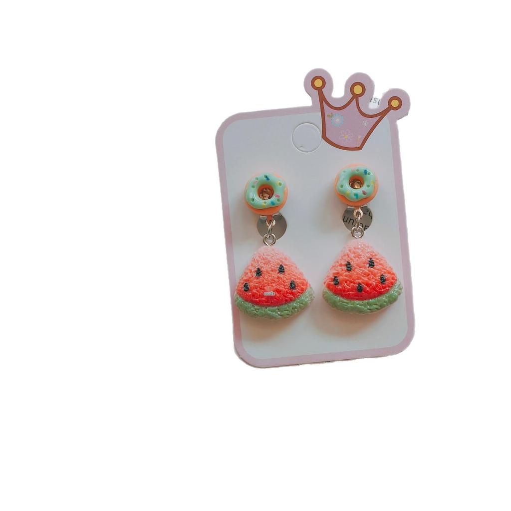 Children's Cute Fruit Candy Donut Ear Clips - Sweet Cartoon Faux Wool Student Earrings