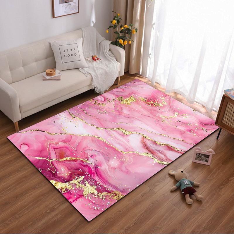 Pink and Golden Abstract Marble Pattern Carpet for Home Decor Suitable for Use As an Anti-slip for Living Room Bedroom Sofas