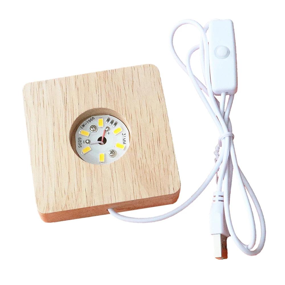 

10-1pcs 8cm LED Light Display Base 6 LED Crystal Lighted Pedestal Square Warm Light Non-fire Scented Night Light Wooden Bases
