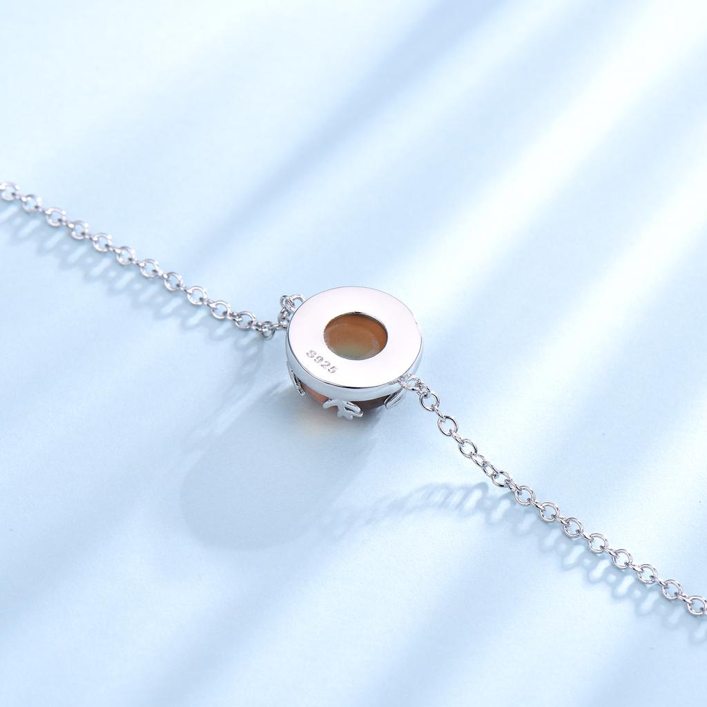 22cm Round Green Moonstone Bracelet Custom Charm 925 Sterling Silver Bracelets