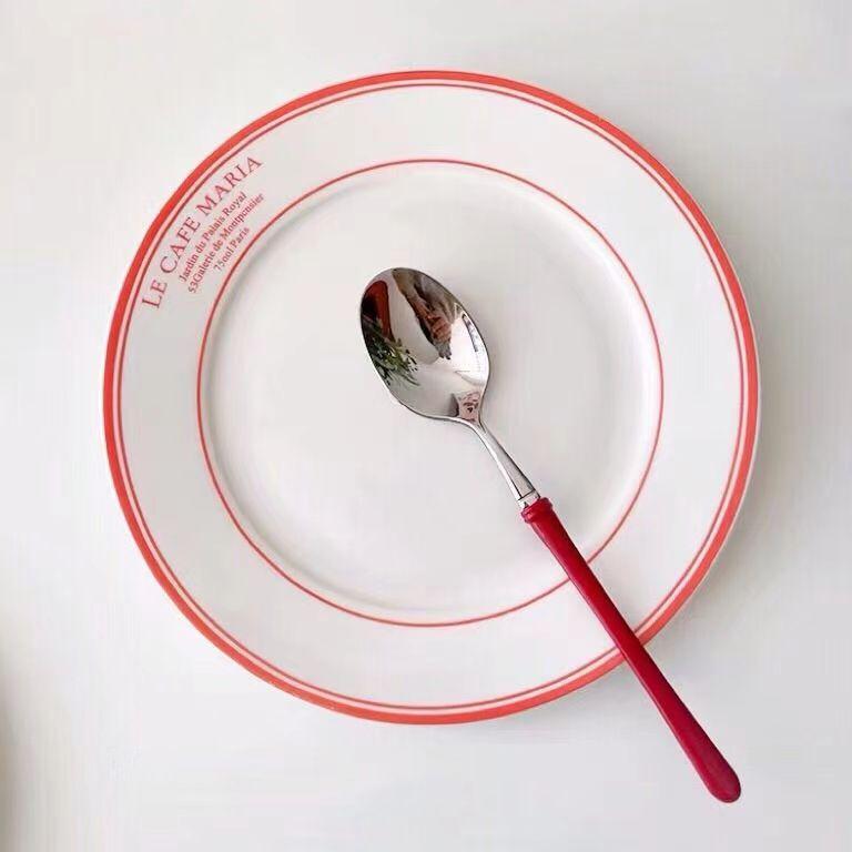 

Korean Blue Line Niche Coffee Shop Line Flat Ceramic Breakfast Plate Retro Simple Dessert Salad Plate Home Steak Pasta Dish 8 inches