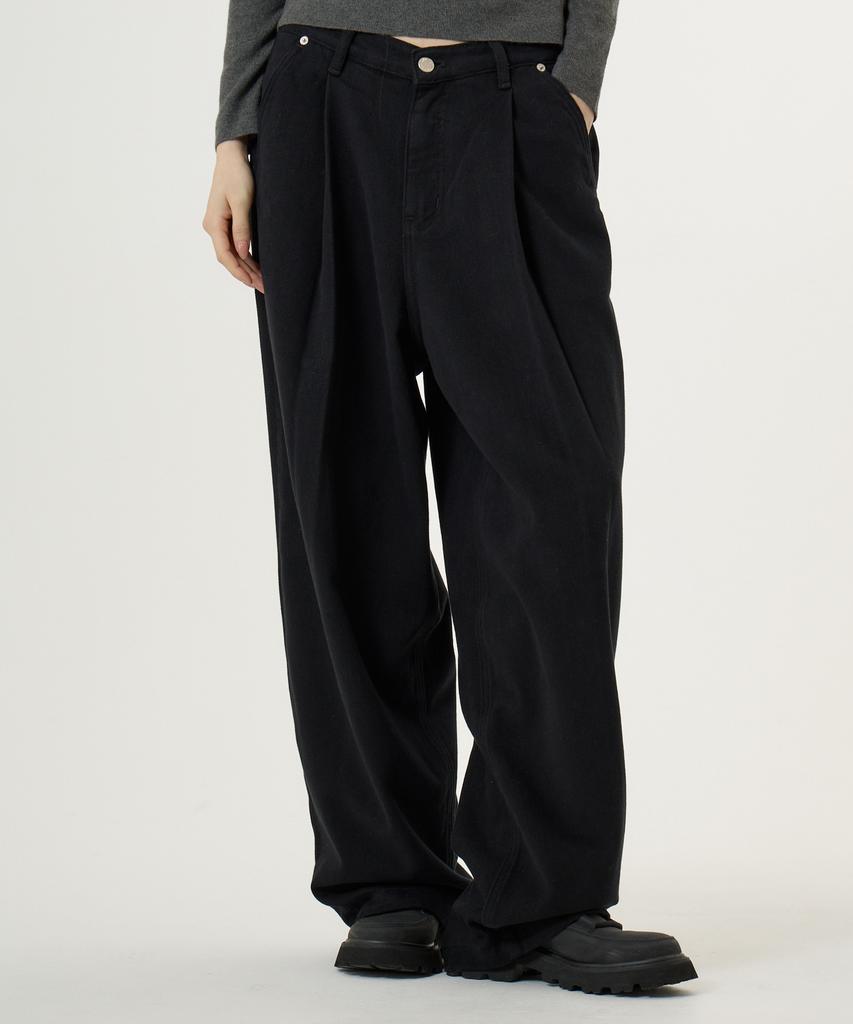 UNKNOWN PLANET Single-Pleat Wide Brushed Cotton Pants Black