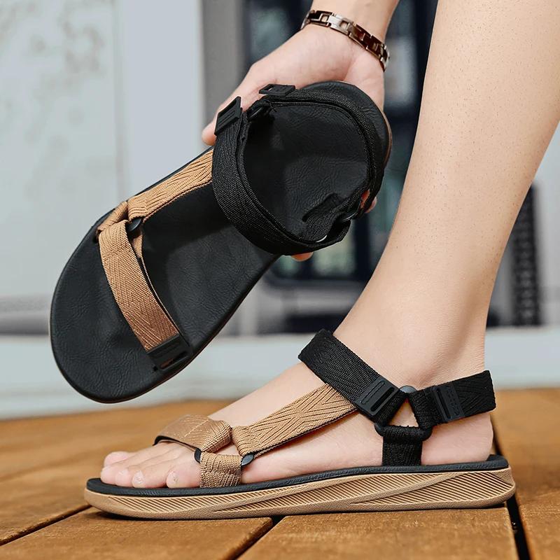 Wide Feet Easy Hook Loop Closure Summer Flip Flops Flat Men's Shoes Sandals for Man Women All Day Wear Water Activities Hombres