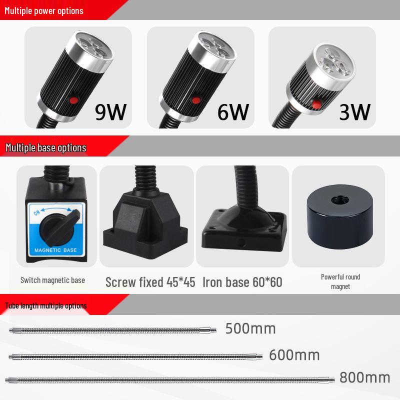 LED Pracovní světlo pro obráběcí stroje – Hadicové magnetické světlo s husím krkem pro CNC soustruh 24V/220V