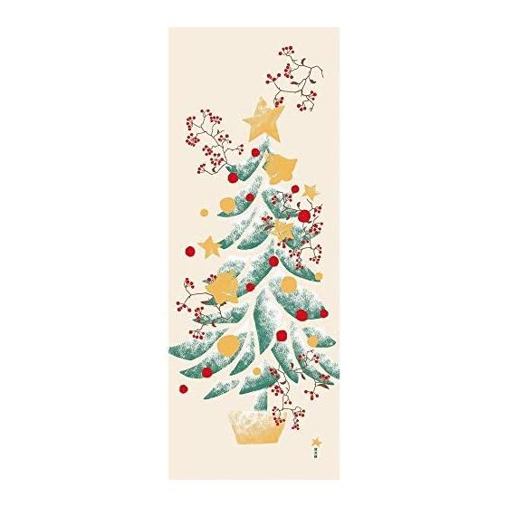 Hamamonyo Tenugui Towel: Fir Tree and Holly Berries