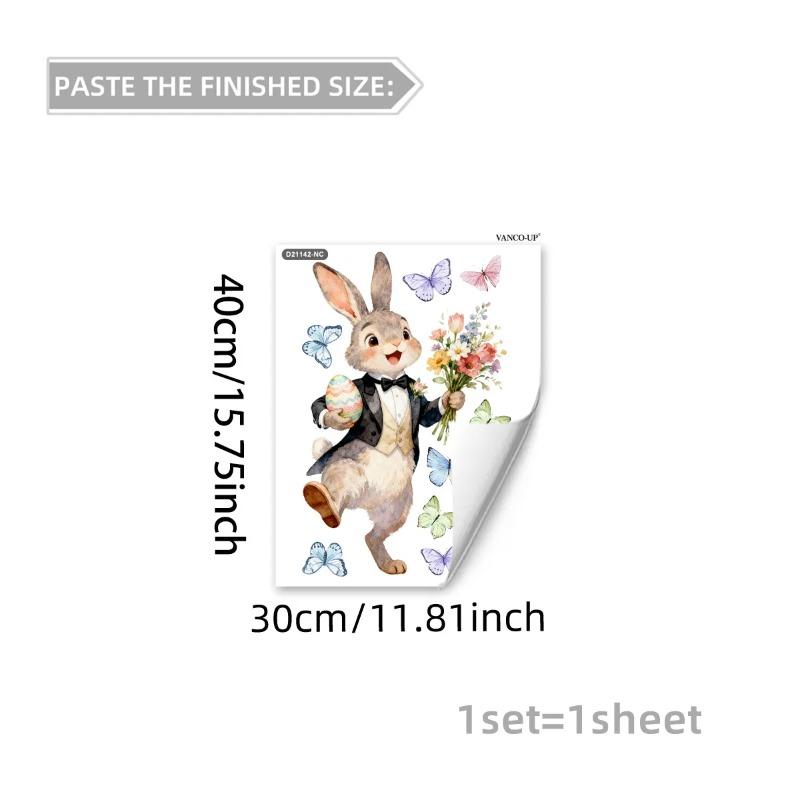 New Easter Flower Rabbit Sticker Self-Adhesive Waterproof Wall Stickers PVC Removable Wall Decal Window Decoration