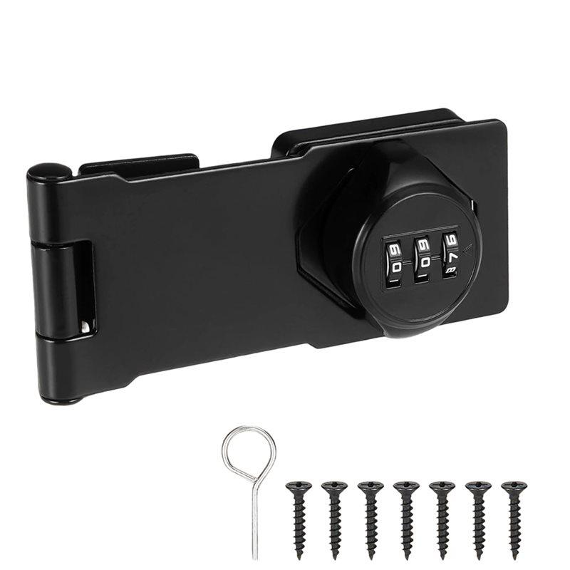 A27F-For Cabinet Door 4-Inch Black Zinc Alloy Hasp Lock, Heavy Duty Deadbolt With 3-Digit Combination(2Pcs)