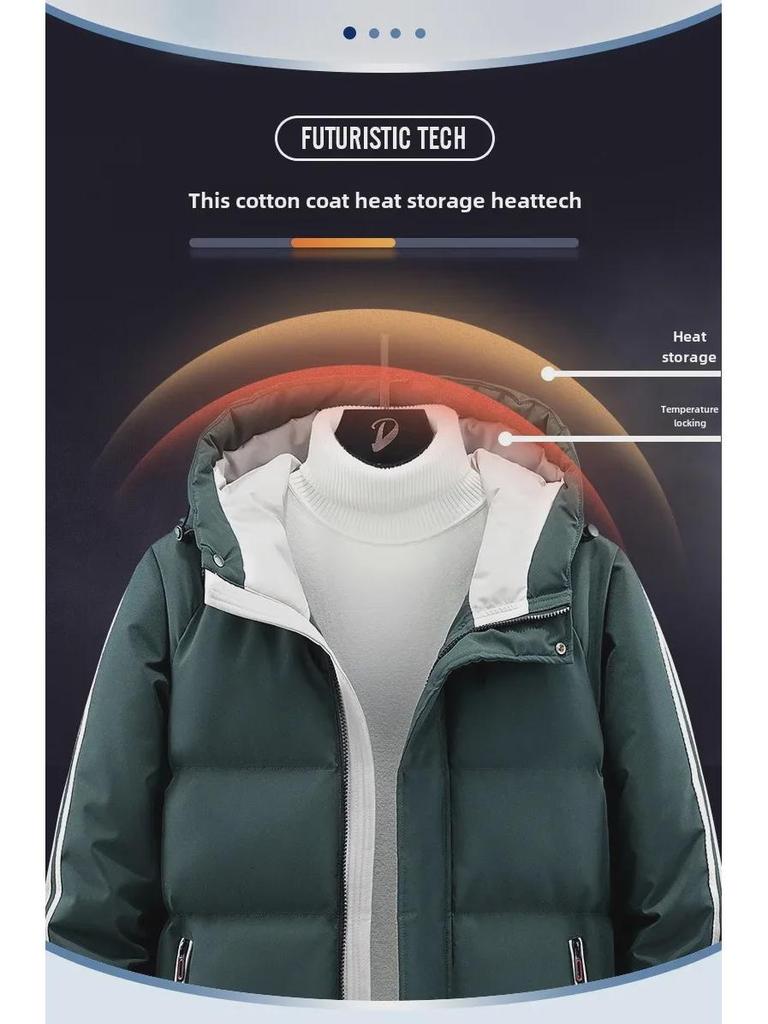 Men's Hooded Plush Cotton Workwear Jacket - Trendy, Thick, Cold-Proof Winter Outerwear for Northeast Weather