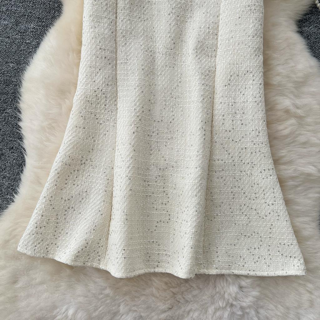 Jesień Zima Kobiety Jednolita Tweedowa Długa Midi Wyszczuplająca Bodycon Syrenka Spódnica