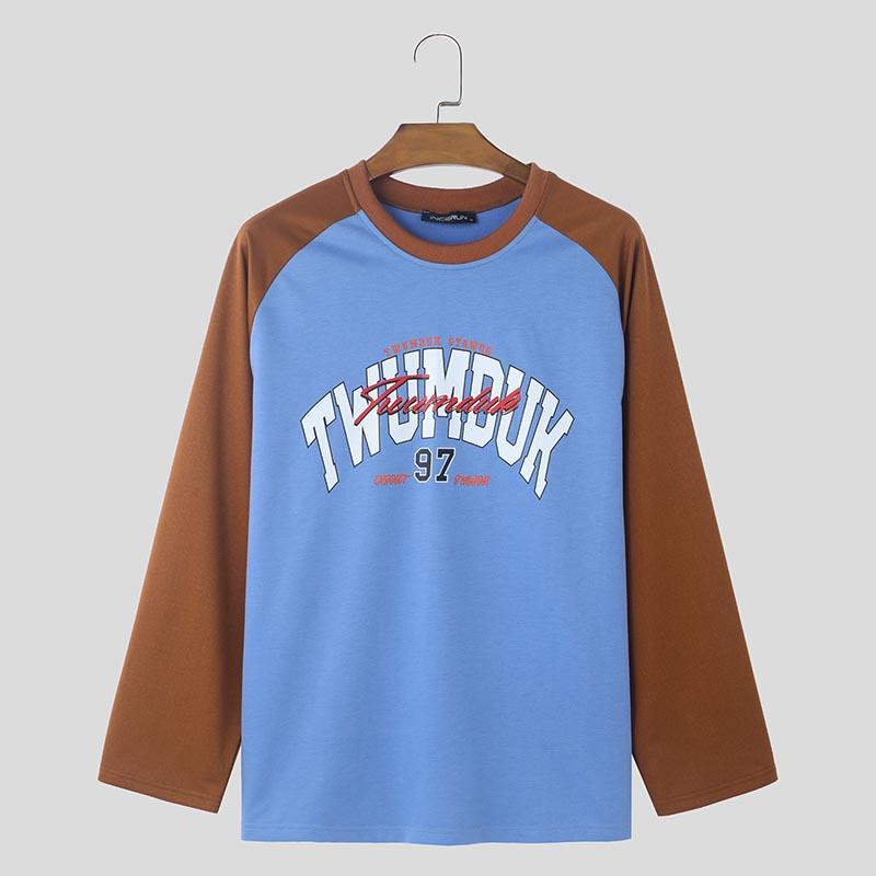 

INCERUN Мужские топы-пуловеры с круглым вырезом и длинным рукавом в стиле пэчворк 2XL синий