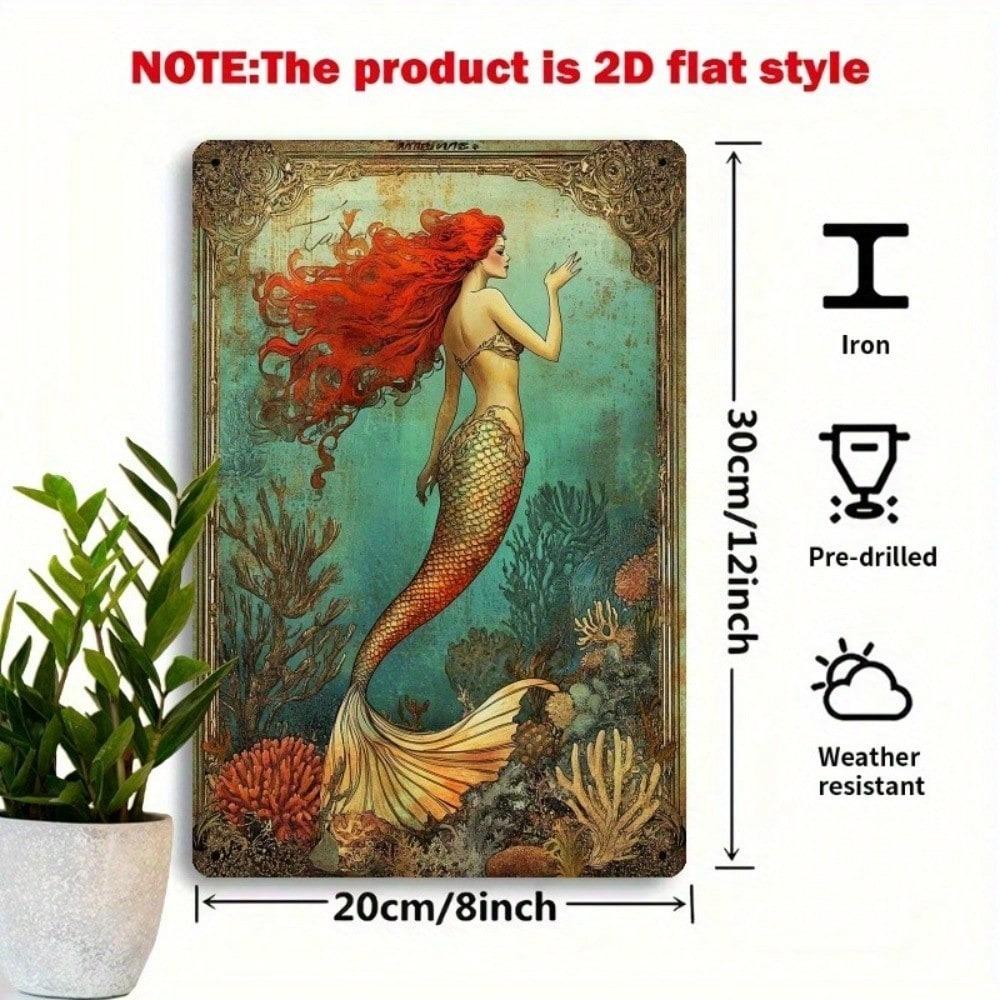 Vintage Mermaid Tin Sign Wall Art 8x12 Inch Retro Cafe Home Decor Metal Plaque