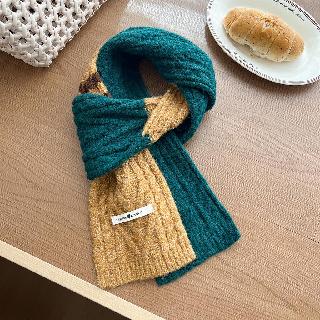 Korean version contains solid color versatile scarf color matching high-end knitted student warm scarf winter scarf